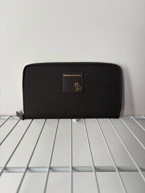 OVO Black Zip Wallet with Gold Logo